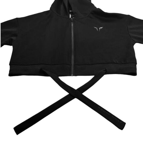 Squat Wolf NWOT DO-KNOT HOODIE ONYX Black Size Small Full Zip Cropped Hoodie - Picture 3 of 12